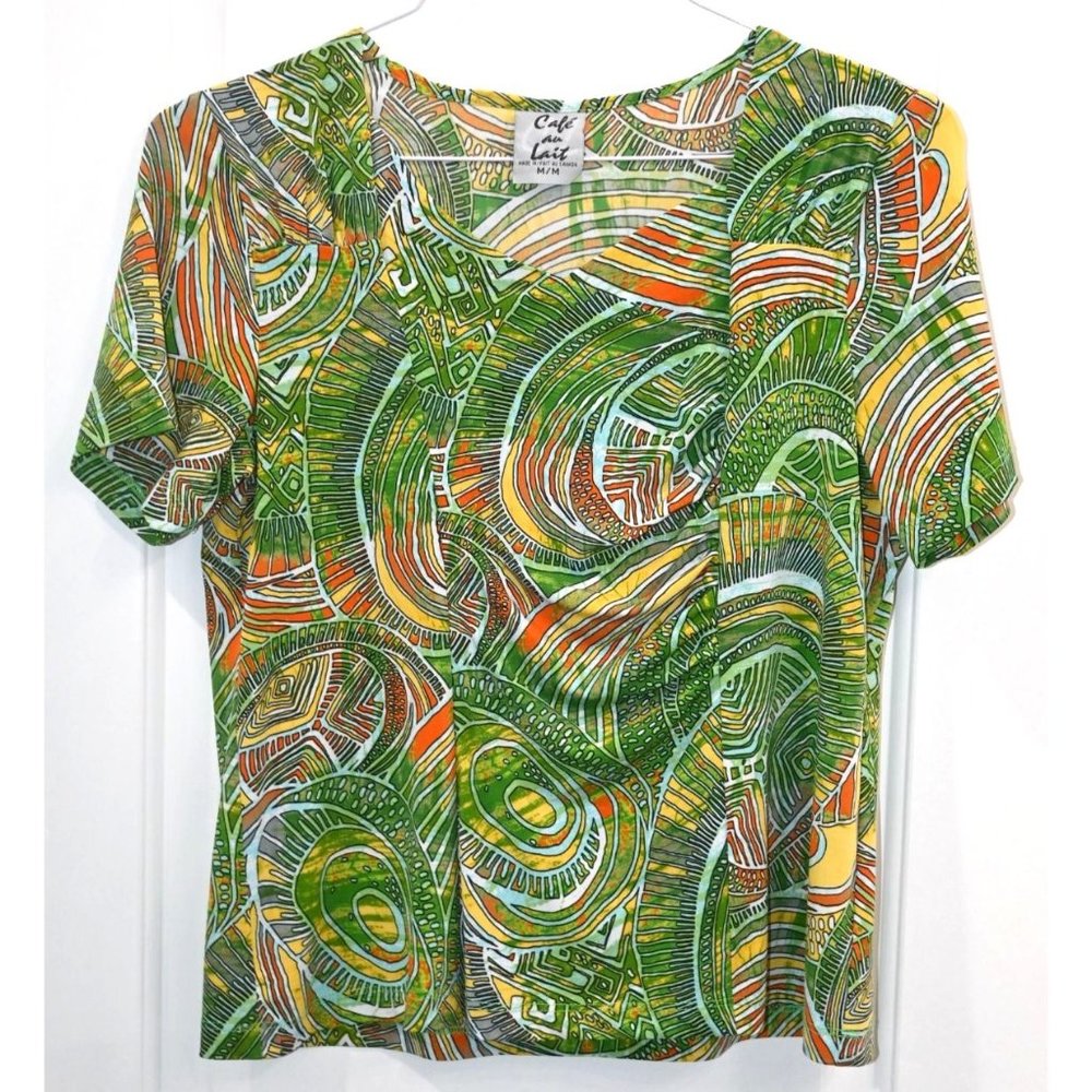 Cafe au Lait Womens Short Sleeve Brightly Colored Blouse Size M